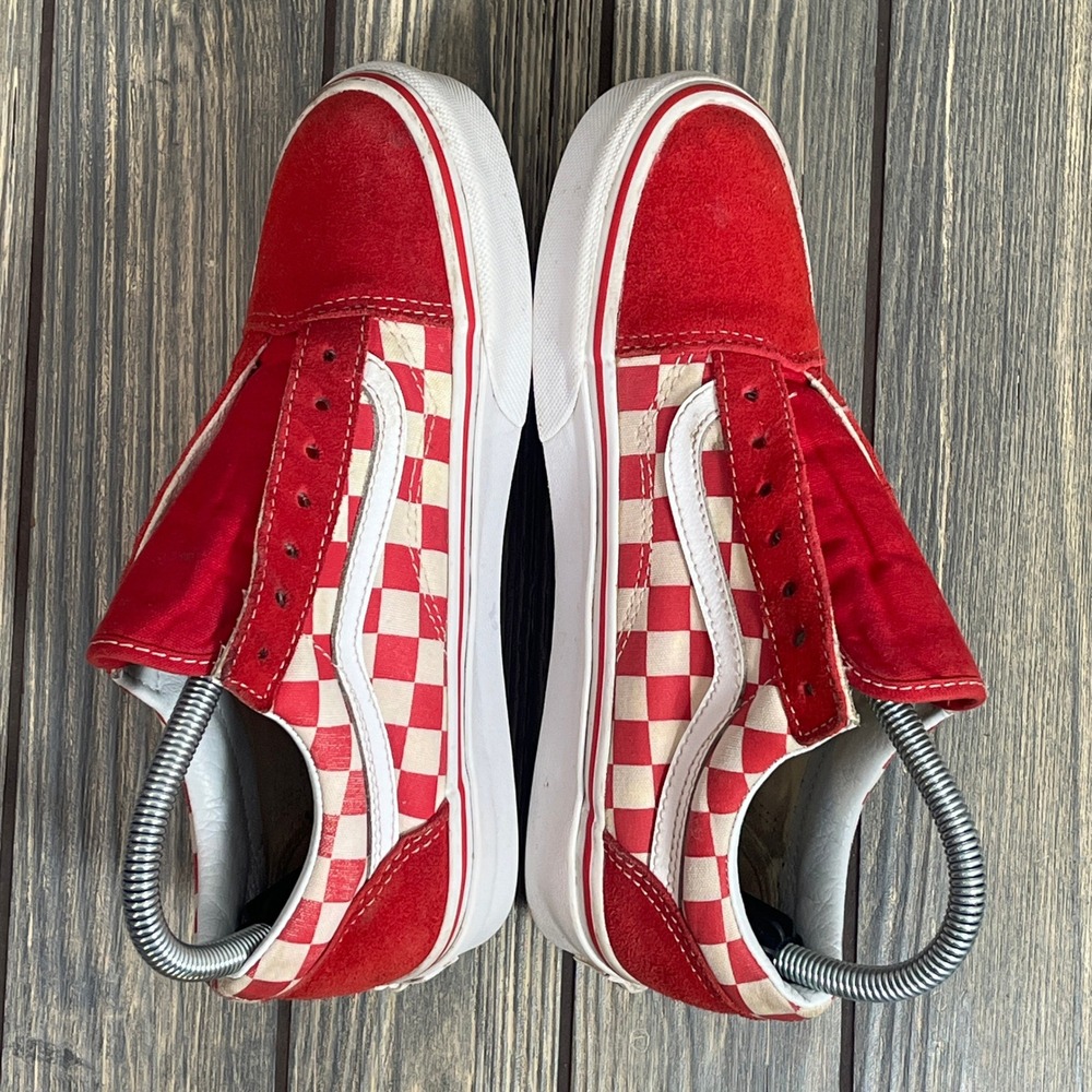 Vans Old Skool Sneakers Womens 6.5‎ Red Checkerboard Suede Canvas Skate Shoes - Picture 6 of 11